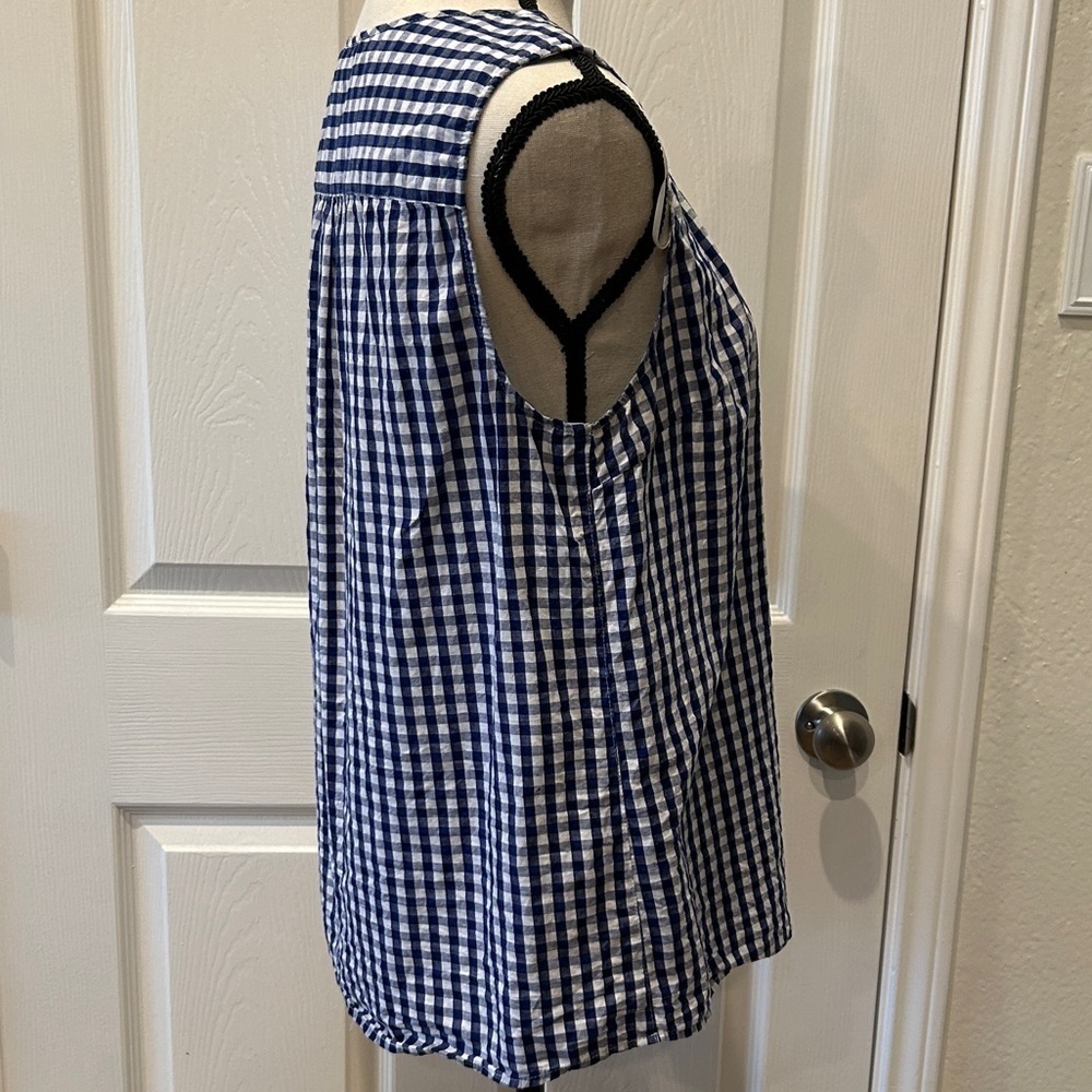 Dalia Sleeveless Cotton Blouse Size Large Blue & White Checks - Picture 3 of 8